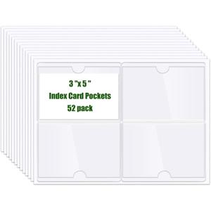 Self Adhesive 3"x 5" Index Card Pockets with Top Open for Loading 52 Pack, Goefun Clear Adhesive Pockets Plastic Labels for Storage Bins and Note Cards Lockers