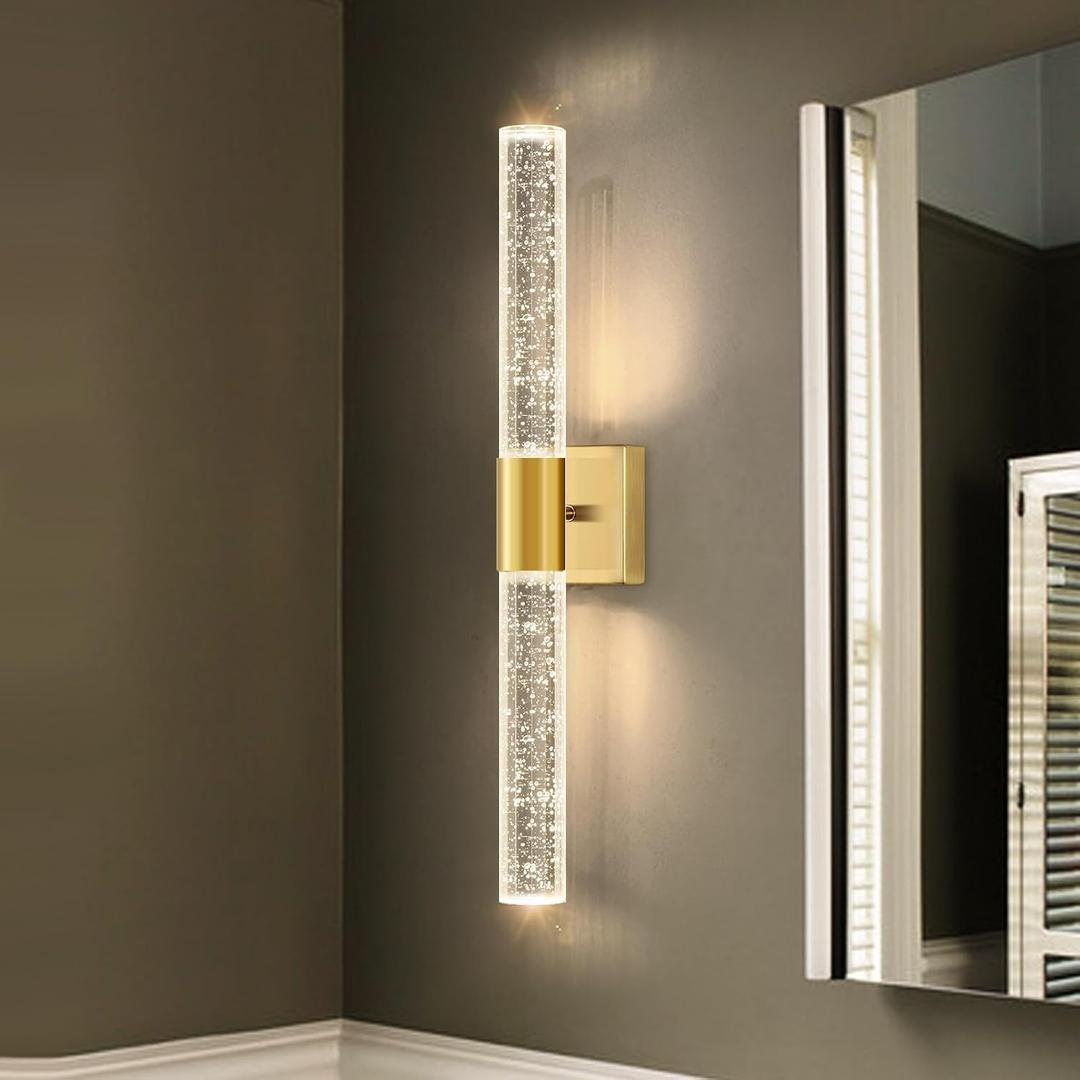 Brushed LED Wall Sconces LED Warm Light Interior Glam Crystal Wall Light Hardwired Gold, 1 pack