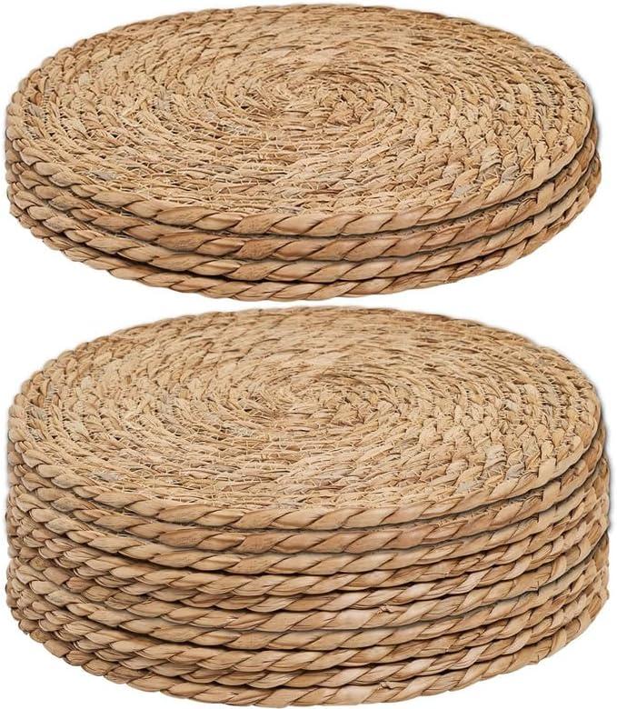 Handmade Heat Resistant 12" Round Woven Placemats Set of 12, Wicker Boho No Chemical Natural Water Hyacinth Place Mats, Farmhouse Table Mats for Kitchen Dining Table,Home Decorations,Wedding