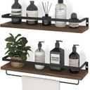 Floating Shelves for Wall, Bathroom Shelves with Towel Bar, Wall Mounted Storage Shelves for Kitchen, Bathroom, Set of 2 Brown