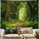 Amtoodopin Forest Tapestry Nature Landscape Tapestries Green Tree Tapestries Misty Forest Wall Art Jungle Scenery Tapestry Wall Hanging for Living Room Bedroom