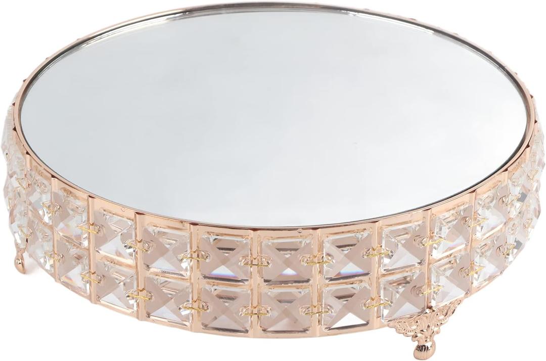 Elegant Gold Mirrored Cake Stand - Premium Crystal Glass Display with Sturdy Iron Base, Perfect for Weddings and Special Events