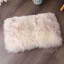 Asuprui Sheepskin Pet Bed Mat 100% Sheepskin Deluxe Dog Crate Pad Ultra Soft Durable Self Warming Kennel Mattress for Dogs and Cats (White with Black Tip)