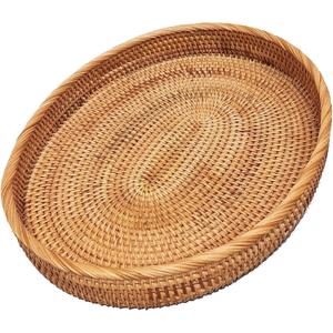 i-lan 20 Inch Oval Rattan Serving Tray 2.4 Inch Wall for Coffee Table Decor
