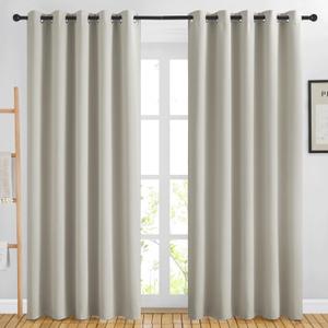 NICETOWN Room Darkening Natural Curtains & Drapes for Living Room - Thermal Insulated Solid Grommet Sound Reducing Privacy Window Treatments for Bedroom, 2 Panels, W66 x L84