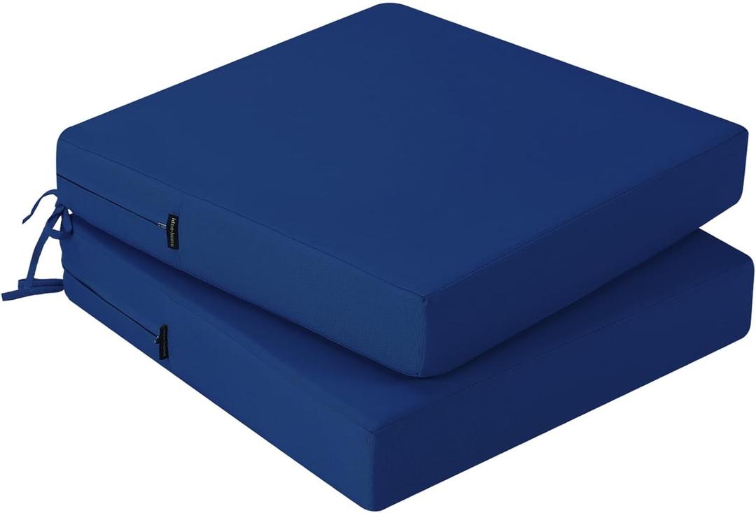 idee-home Outdoor Chair Cushions Set of 2, Waterproof Outdoor Seat Cushions for Patio Furniture, Outside Replacement Chair Pad with Ties for Lawn Deck Porch, 22 x 22 Navy Blue (Dark Cerulean)