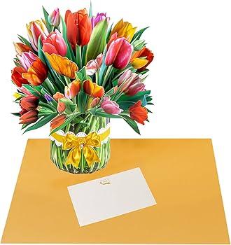 Tulip Big Pop Up Cards, 13 inch Paper Flower Bouquet Greeting Cards with Blank Note Card & Envelope, gift for celebrating Love, Holiday, Birthday, Anniversary, Special Moments, Valentine's Day