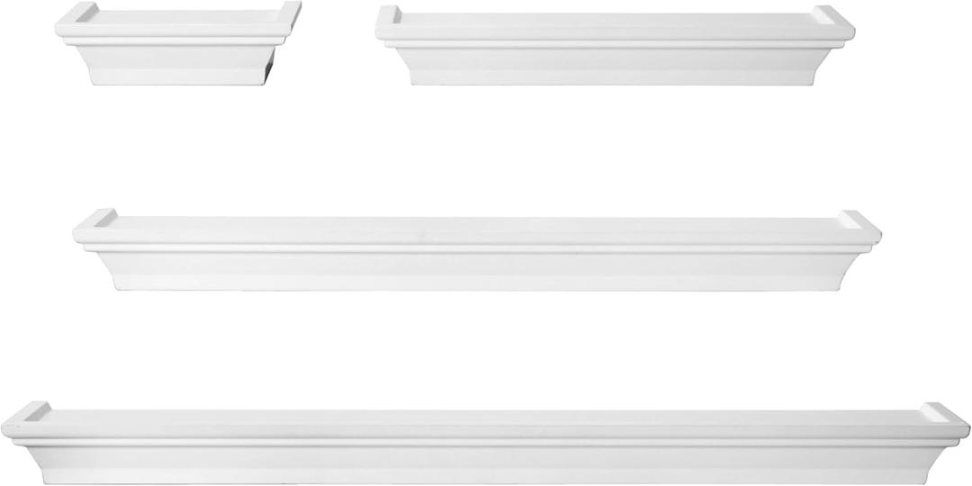 Melannco Arlington Floating Wall Shelves for Bedroom, Living Room, Bathroom, Kitchen, Office, Nursery, Set of 4, White
