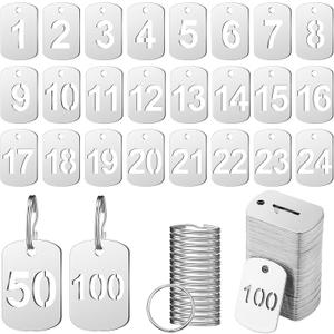 Zonon 1-100 Numbered Metal Tags with Key Rings Hollowed Stainless Steel Number Tags Metal Coat Check Key ID Label for Home, Office Dormitory Cabinet House Lockers(Rectangle)