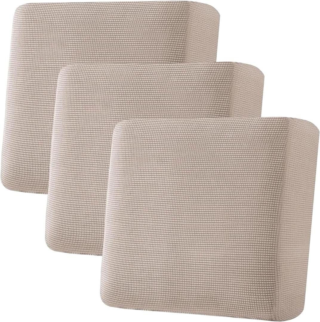 H.VERSAILTEX Super Stretch Individual Seat Cushion Covers - Sofa & Couch Cushion Slipcover Sets - Thick Jacquard Textured Twill Fabric (3 Piece XL, Sand)