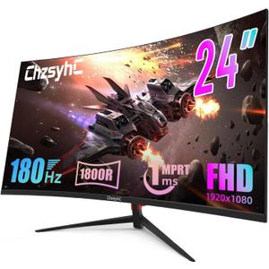 24 Inch Curved 180Hz Gaming Monitor, 1800R Curved Gaming Monitor, 1ms MPRT, FHD(19201080P), Freesync, HDMI2.0,DP1.4, VESA Mountable(HDMI Cable Incl.)