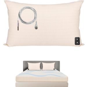 Grounding Pillowcase for Earth Silver Grounding Pillow Case Conductive Grounding Mat with 15ft Grounding Cord Earthing Pillow Case for Better Sleep Beige 20x30in