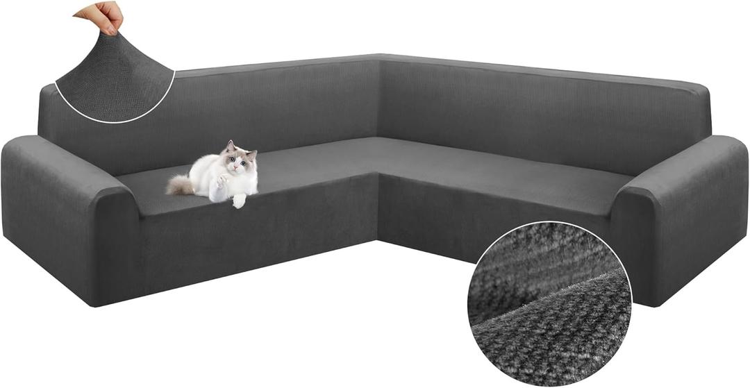 Arfntevss Sectional Couch Covers L Shape Stretch Sofa Cover Extra Corner Sectional Slipcover Set Magic Thick U Shaped Sofa Covers Living Room Soft Furniture Protector (Dark Gray, X-Large)