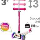 3-Wheel Kick Scooter for Kids Ages 3-8 Lean-to-Steer Toddler Scooter with Extra Wide Light Up Wheels, 4 Adjustable Heights, Foldable Scooters for Boys & Girls, Max Weight 110lbs