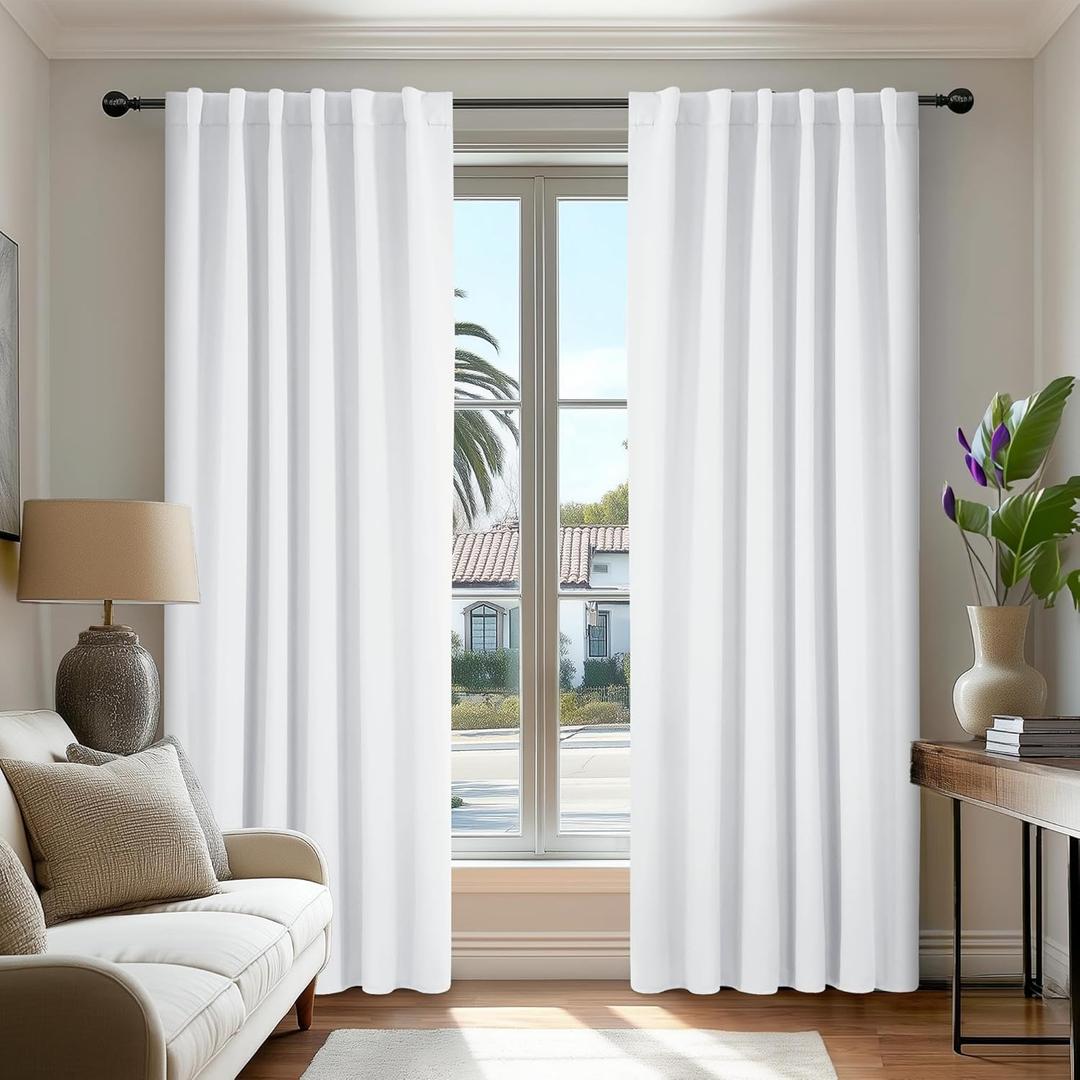 Deconovo Solid Curtains  Room Darkening, Noise-Reducing, Thermal Insulated  Energy-Efficient Window Treatment for Bedroom, Living Room & Home Office  2 Panels, Pure White, 52W x 84L Inch