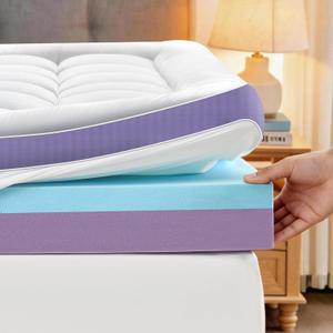 5 Inch Dual Layer Memory Foam Queen Mattress Topper - 2'' Pillow Top Mattress Pad for Back Pain and 2'' Support Foam & 1'' Cooling Gel Memory Foam, Extra Thick Medium Support Bed Topper