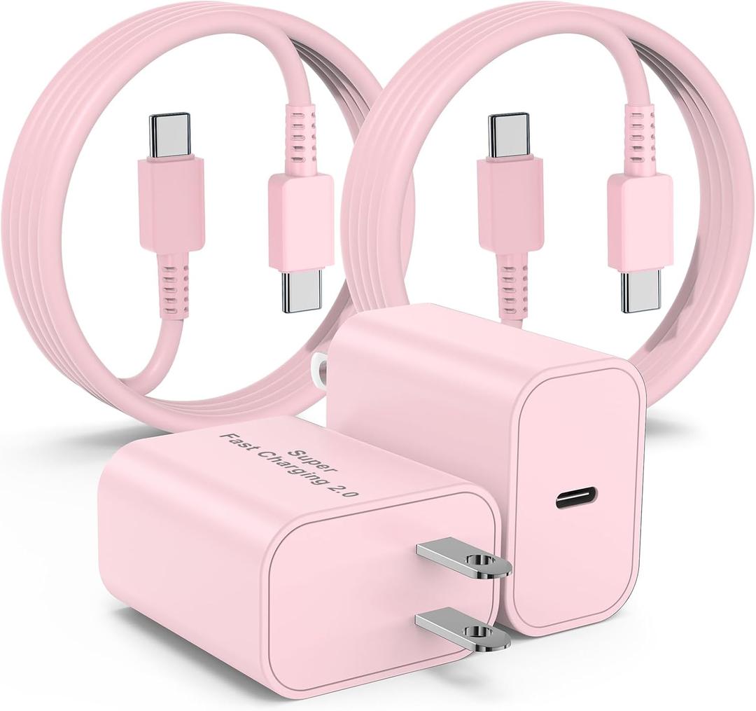 45W USB-C Charger for Samsung Charger Super Fast Charging, Type C Charging Block &10+10FT USBC Android Phone Cable Cord 2Pack for Galaxy S25 Ultra/S25 S24 S23 S22 S21 S20 S10 Ultra/Plus,Tab S9 White (Pink)