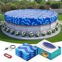 24 FT Round Above Ground Winter Pool Cover, Extra-Thick 420D, Cerulean
