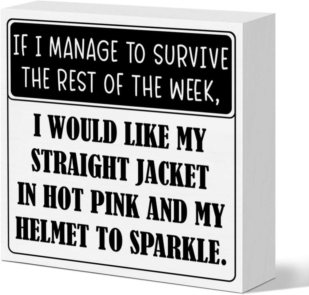 2 x YWAIHO Funny Office Desk Decor Sign, Words & Quotes, Wood, 5x5 inches, If I Survive