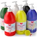 6 Colors Large Acrylic Paint Set (69 oz,2040 ml) Art Painting Bulk Supplies for Multi Surface Canvas Wood Leather Fabric Rock Craft, Non Toxic Paint for Kid & Adult with Pump