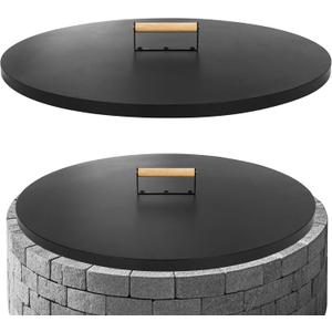 G GOOD GAIN Firepit Lid Round 30 Inch - Rust Resistant Fire Pit Lid Cover with Wooden Handle & Gloves, Fire Pit Snuffer Lid for Courtyards, Patio, Winter Cold Protection. Fits Fire Pits Up to 28"