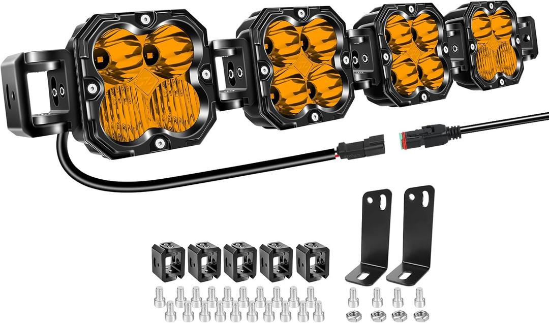 Willpower 27" 120W 12000LM LED Work Light Bar with DT Connector, Square Off Road Driving Lights 12V 24V Fog Lamps for Car Vehicle Truck 4x4 Boat Tractor, 3000K Amber, Waterproof Headlight, Spot Flood