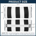 Outdoor Pillow for Chaise Lounge Chair, 2pcs Striped Chaise Lounge Pillows, Adjustable Strap Head Lumbar Pillow for Patio Pool Beach Office, Black
