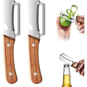 2PCS Multifunctional Vegetable Peeler, 2-in-1 Multifunctional Stainless Steel Peeler, Zero Snag Wooden Peeler, Potato Fruit Pumpkins Kitchen Peelers with Bottle Opener