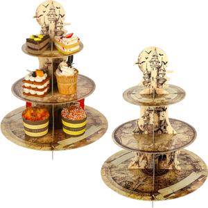 Tioncy 2 Pieces Wizard 3 Tier Cupcake Stand Wizard Cupcake Holder Round Dessert Tower Vintage Castle Birthday Halloween Party Supplies Cosplay Party Favors Table Decorations Gift Centerpieces