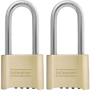 Master Lock Brass Combination Lock, Gate Lock for Outdoor Fence or Shed, Customizable Combination Padlock with Extended 2-1/4-Inch-Long Shackle, 2 Pack, 175LHEC2