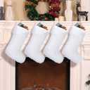 JOVITEC White 4 Pcs 20 Inch Christmas Stockings Faux Fur Stockings Xmas Stocking Fireplace Hanging Stocking Christmas Party Gift Bags for Holiday Party Decoration