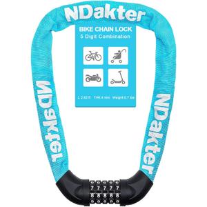 NDakter Bike Chain Lock, 5 Digit Combination Heavy Duty Anti Theft Bicycle Chain Lock,2.62/3.2/4.27/5/6Ft Long Security Resettable Bike Locks for Bike, Bicycle, Scooter, Door, Gate, Fence-4/6mm Thick (Sky Blue)