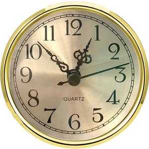 HILLHOME Mini Clock Insert 3-1/ 2 Inch (90 mm) Round Quartz Clock Fit-up Movement Miniature Clock Gold Dial Gold Tone Bezel Arabic Numerals, Fit 3.0 inch (78 mm) Diameter Hole (Gold)