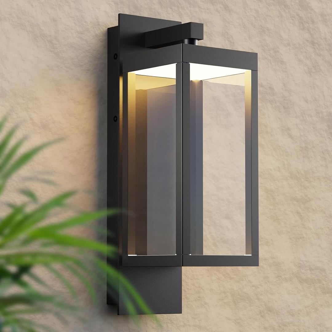 Outdoor Wall Sconce, Exterior Waterproof Wall Lanterns,Modern Black Exterior Light Fixture with Clear Glass Shade, Anti-Rust Outdoor Wall lamp for Patio Front Door Entryway Garage, Black