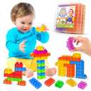 LESONG Sensory Soft Building Blocks for Toddlers：36 Pcs Jelly Squishy Stacking Blocks for Toddlers 1-3, Sensory Toys for Kids with Autism, Travel Baby Learning Toys Birthday Gifts Girls Boys
