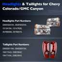 2 x Headlights Tail Lights Combo Compatible with 2004-2012 Chevy Colorado/GMC Canyon, 2006-2008 Isuzu I-Series - Headlamp Taillight Replace GM2502234, GM2503234 and GM2801164, GM2800164