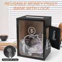Clear Piggy Bank with Lock, Large Money Saving Jar Money Bank Box Container for Cash Saving, Openable Clear Money Coin Change Bank Jar Container Penny Piggy Jar Bank for Adults Kids, Black