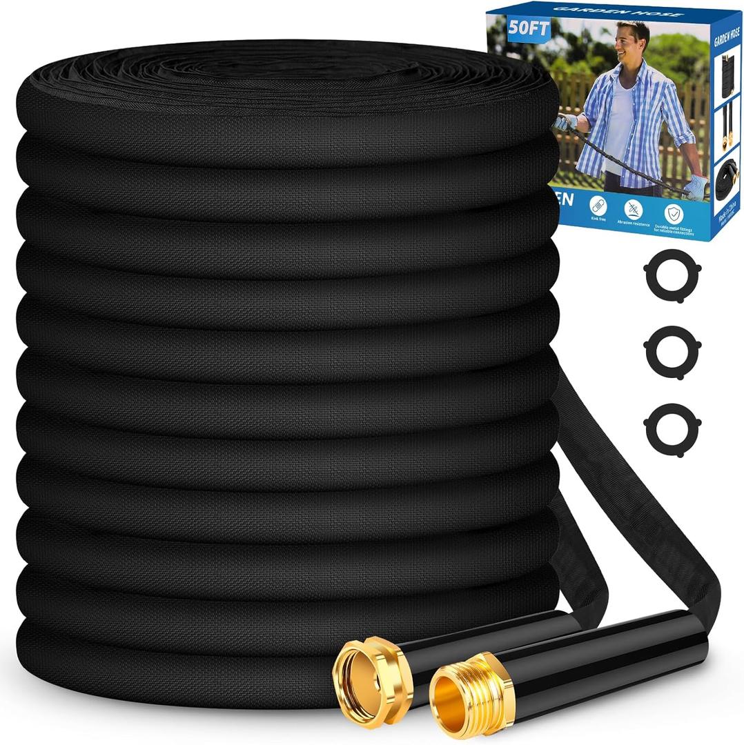Garden Hose 50ft, Non-Expanding, Lightweight, Leak-Proof Metal interface, No-Knots, Portable, Wear-Resistant, Sturdy, Flexible, 3/4GHT, Water Hose for Yard, Garden (Black) Garden Hose 50ft, Non-Expanding, Lightweight, Leak-Proof Metal interface, No-Knots, Portable, Wear-Resistant, Sturdy, Flexible, 3/4GHT, Water Hose for Yard, Garden (Black)