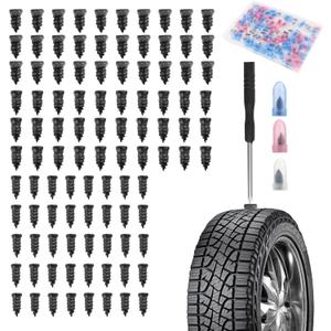 100PCS 3-Size Tire Repair Rubber Nails Kit,Tire Plugs Kit for Emergency Puncture Fixes,Durable Screw in Tires Plugs Kits as Professional Tires Repair Kits with Screwdriver