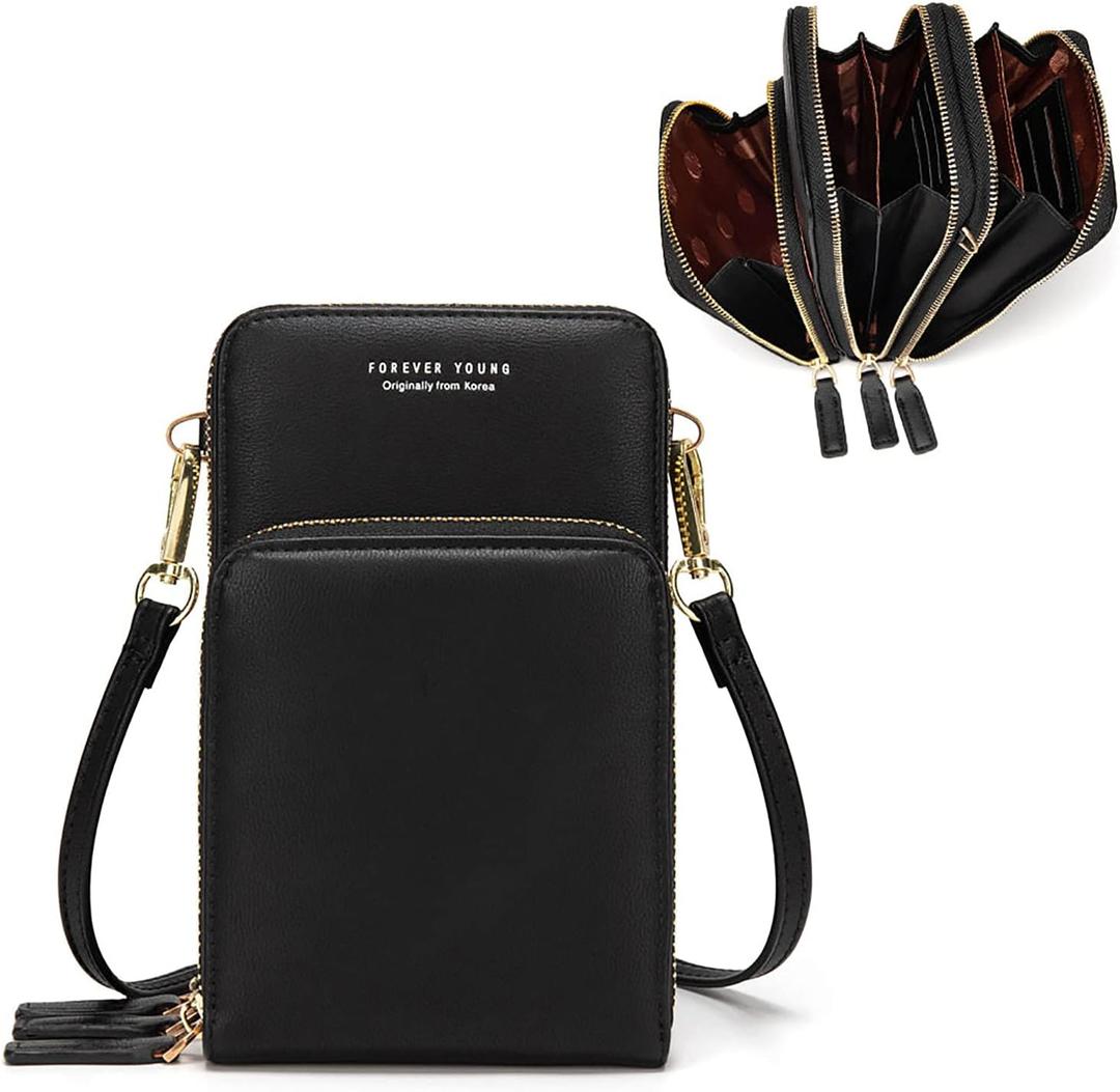myfriday Small Leather Crossbody Bag for Women with Guitar Strap Mini Crossover Bags & Shoulder Purses with 2 Card Slots