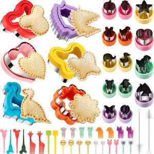 48Pcs Sandwich Cutter and Sealer Set for Kids, Decruster Sandwich Maker Holiday Cookie Cutters Fruit Vegetable Food Cutter Shapes for Boy & Girls Bento Lunch Box w/Mickey Mouse Dinosaur Unicorn Heart
