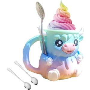 Pink Highland Cow Ice Pint Holder,Cute animal ice cream coolerleak Proof ,Popsicle Cozy Beer Can Cup,Use for ice cream at home to make it more fun (Rainbow)