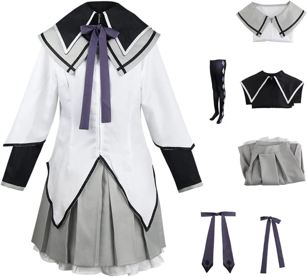 Juejuezi Women Madoka Magica Magi Costume Homuras Akemi Cosplay Uniform Dress High School Outfit Halloween (Grey) S