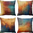 Emvency Set of 4 Throw Pillow Covers Vintage Abstract Blue and Orange Messy Rust Painting Decorative Pillow Cases Home Decor Standard Square 18x18 Inches Pillowcases