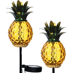 Solar Lanterns Outdoor Waterproof Glass Pineapple Garden Decor, Hanging Solar Stake Lights Yard Art, Outside Patio Decorations Gardening Birthday Gifts for Mom Grandma Women, 2 Pack