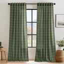 RYB HOME Olive Green Curtains 96 Inches Long, Linen Blend Soft Light Filtering Gingham Curtains Farmhouse Bedroom Curtains Window Drapes, Rod Pocket Back Tab, Each 52W x 96L, Set 2 Panels