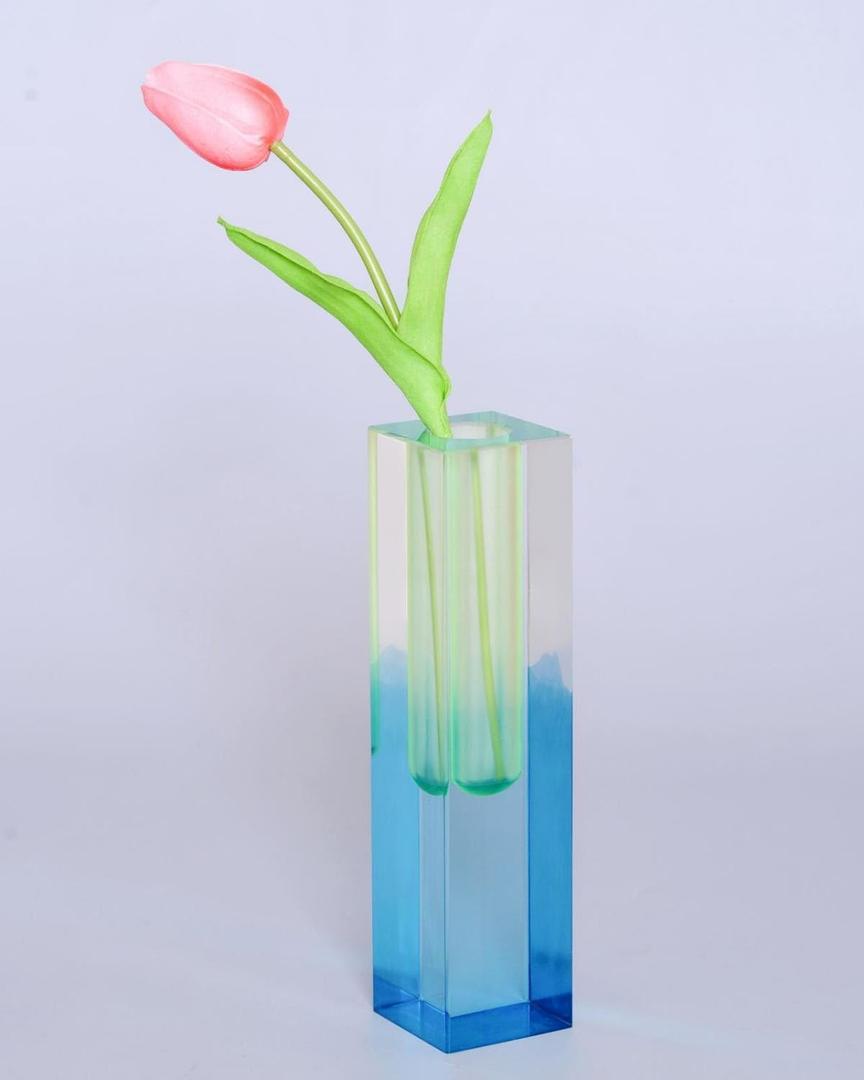 Acrylic Vase, Bud Vase for Centerpieces, Maximalist Decor Cute Flowers Vases for Modern Home, Office, Bedroom, Living Room, Dining Table (Fluorescent Green, Sky Blue)