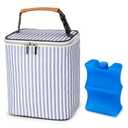 Breast Milk Cooler Bag with Ice Pack Fits 4 Baby Bottles Up to 9 Ounce, Baby Bottle Tote Bag Great for Nursing Mom Daycare (White Straps)