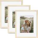 Momentworth 16x20 Picture Frame with Mat for 11x14 Set of 3, Natural Wood Grain 16x20 Frames for Wall Mounting (3 Pack, Natural)