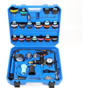 28PCS Radiator Pressure Tester Kit, Universal Coolant Pressure Tester and Vacuum Refill Tool with Adapters for Automotive Cooling System Leak Detection(Blue)